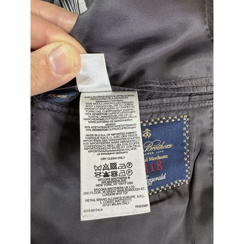 Brooks Brothers Suit Jacket 42 R Charcoal Wool Striped Estrato Fitzgerald USA - Picture 12 of 16